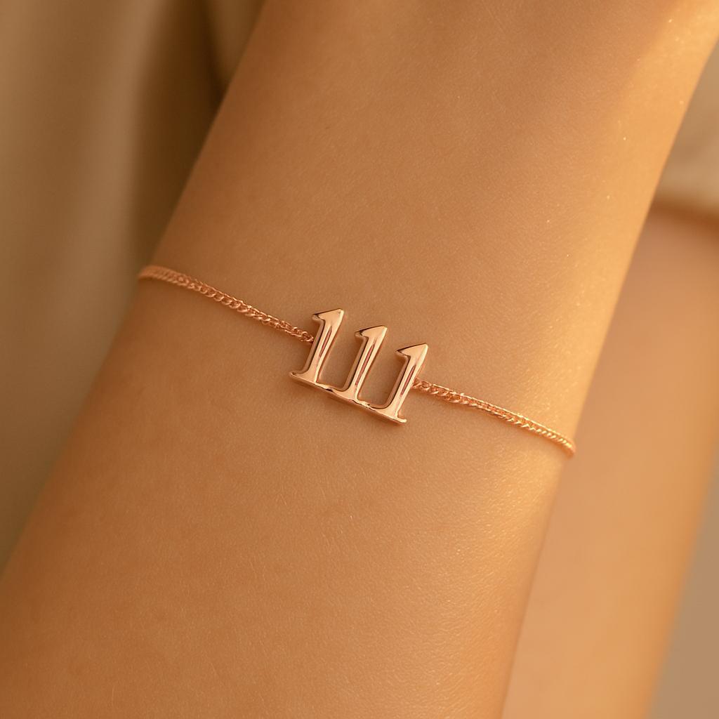 Dainty angel number chain bracelet detail