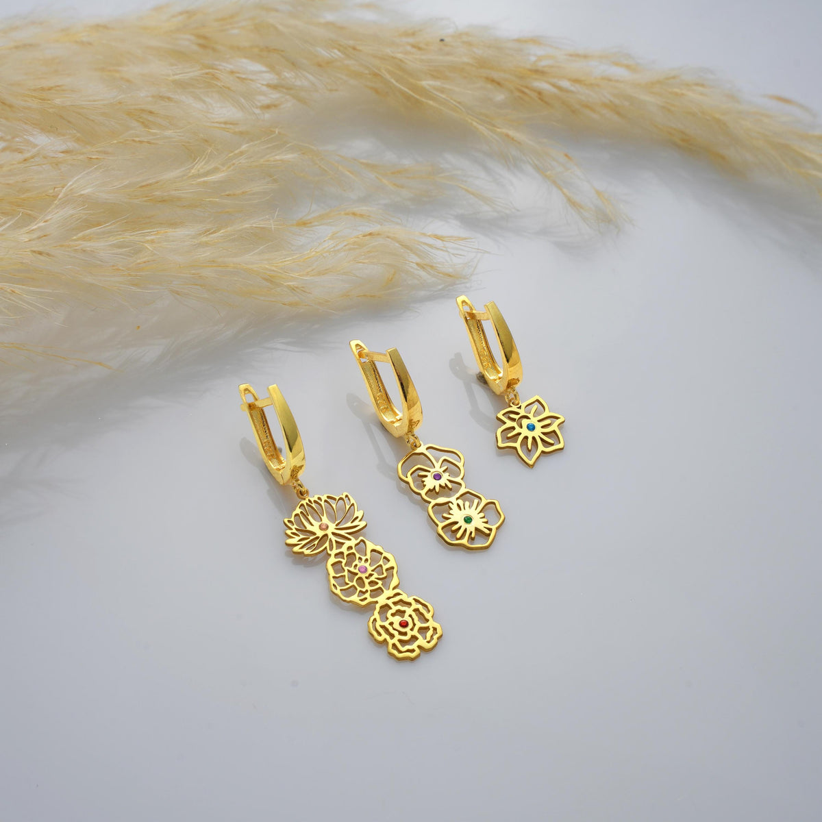 Birth flower earrings in different lengths
