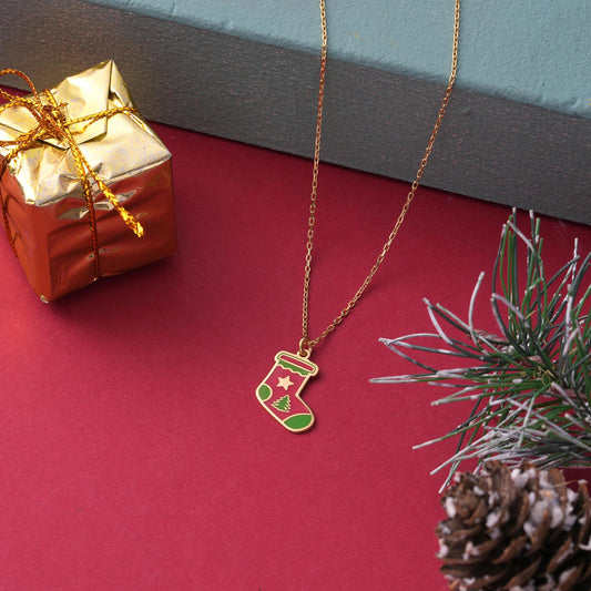 Christmas stocking pendant necklace styled for the holidays
