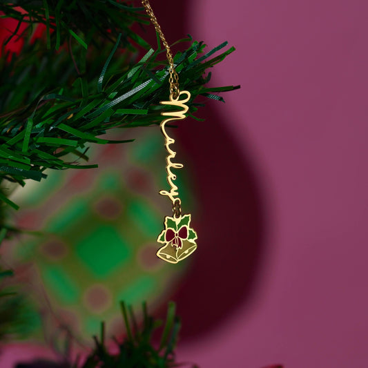 Custom name necklace with a hanging gift box charm