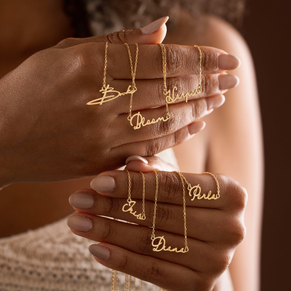Custom gold script name necklace for women