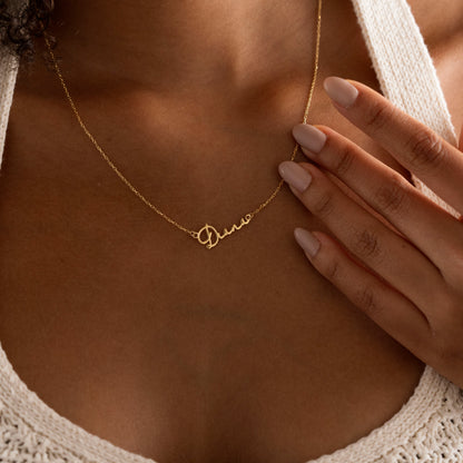 Custom name necklace in gold script – view 12