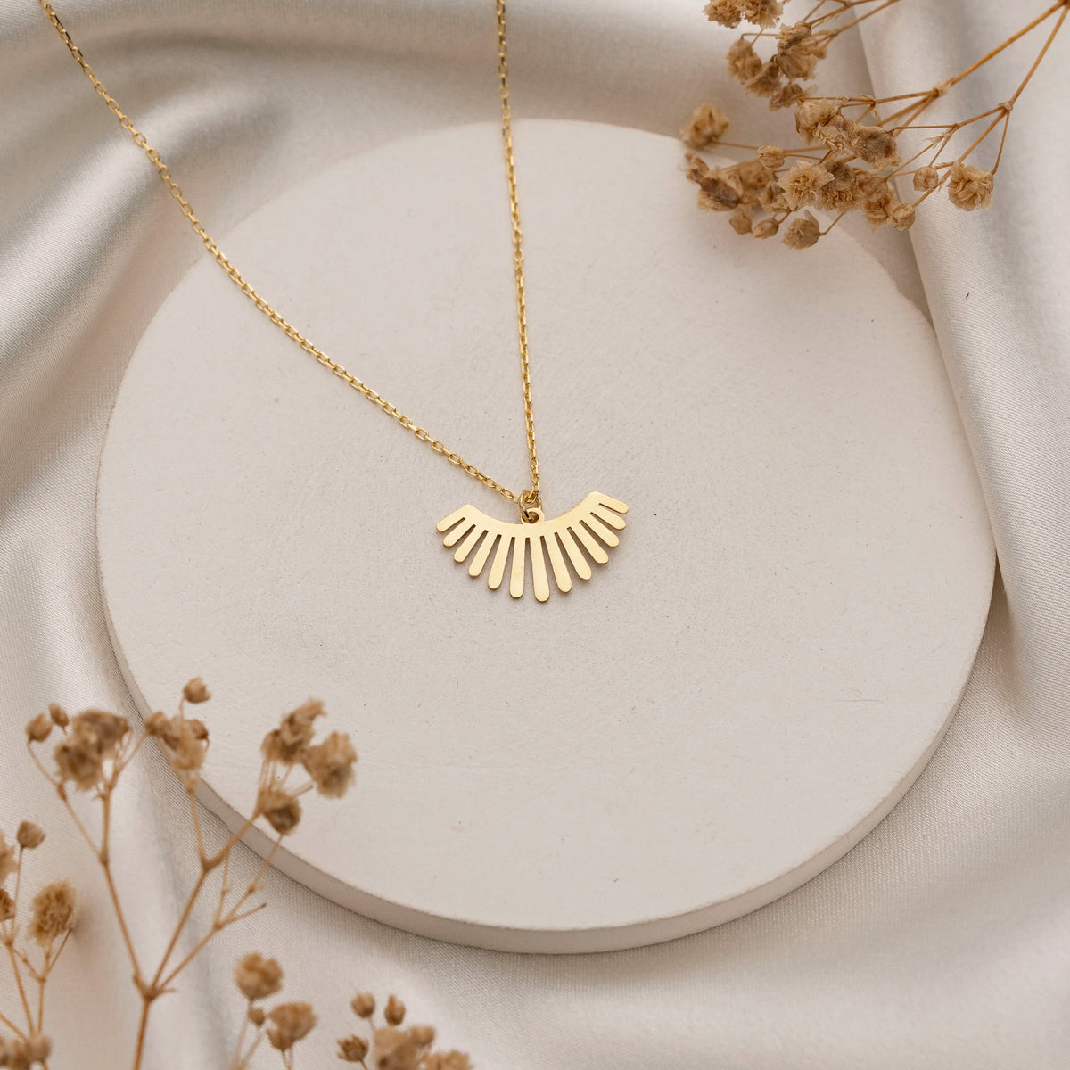 Sunburst fan necklace in 18K rose gold plated sterling silver
