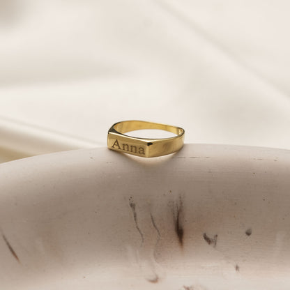 Minimalist Gold Initial Ring – Personalized Engraved Letter Ring