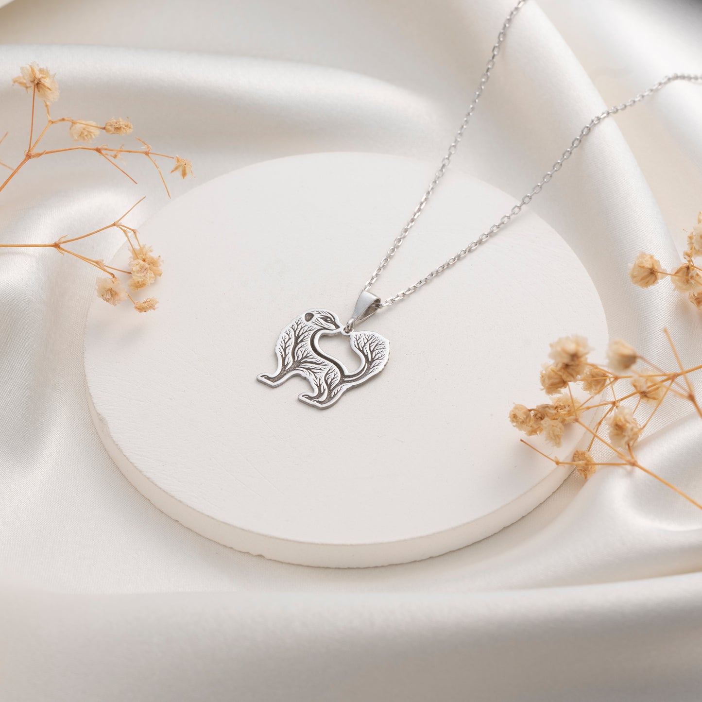 Silver Tree of Life badger pendant necklace