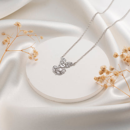 Detailed silver deer antler pendant necklace