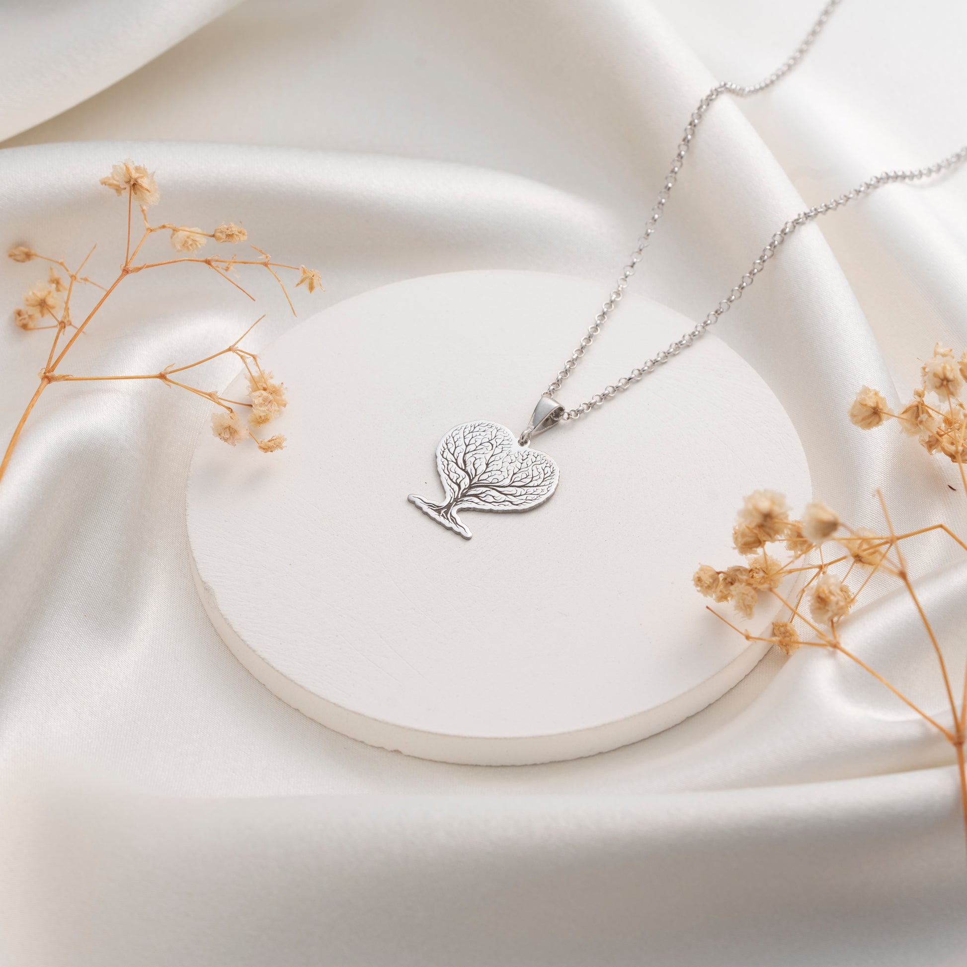 Silver Tree of Life pendant necklace with intricate branches