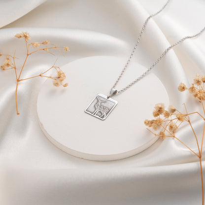 Silver deer necklace with rectangular open frame