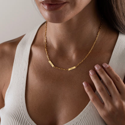 Personalized Double Name Necklace – Custom Gold Name Plate Necklace