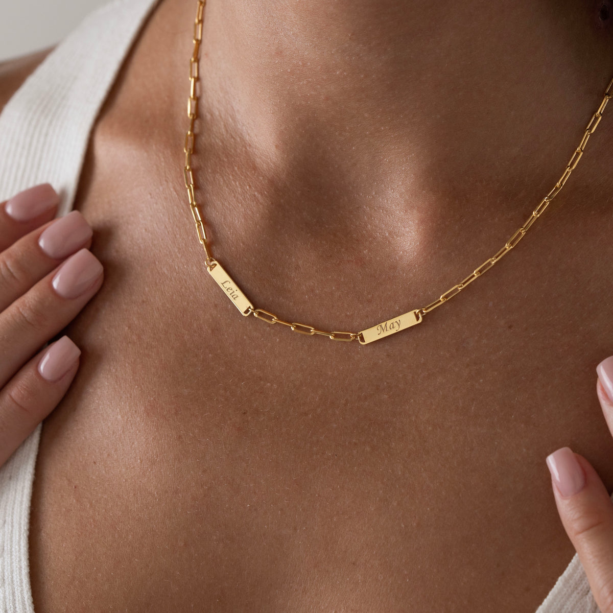 Personalized Double Name Necklace – Custom Gold Name Plate Necklace