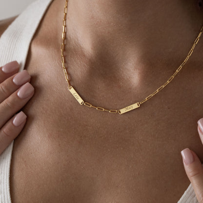 Personalized Double Name Necklace – Custom Gold Name Plate Necklace
