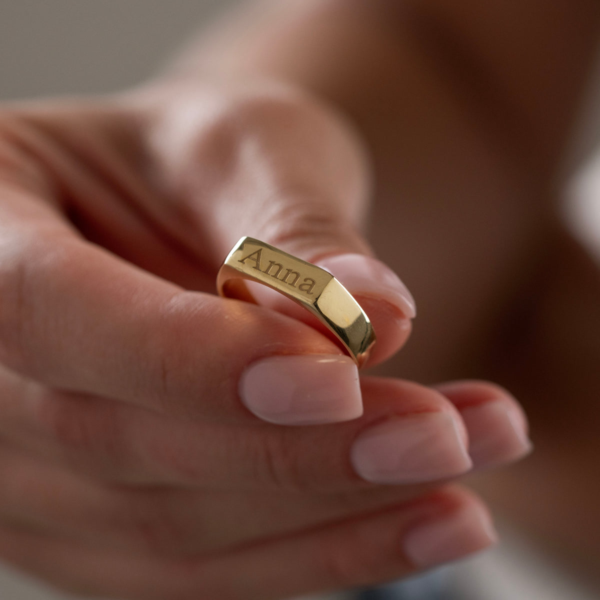 Minimalist Gold Initial Ring – Personalized Engraved Letter Ring