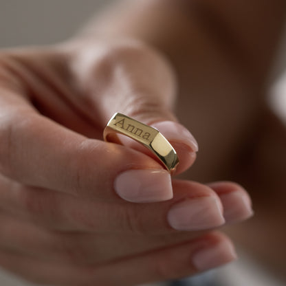 Minimalist Gold Initial Ring – Personalized Engraved Letter Ring