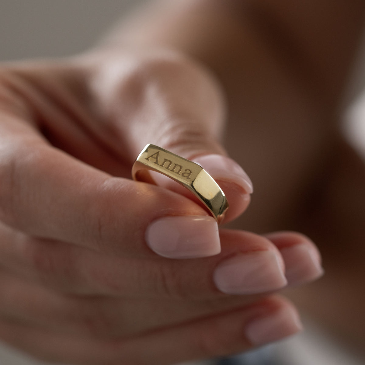 Minimalist Gold Initial Ring – Personalized Engraved Letter Ring