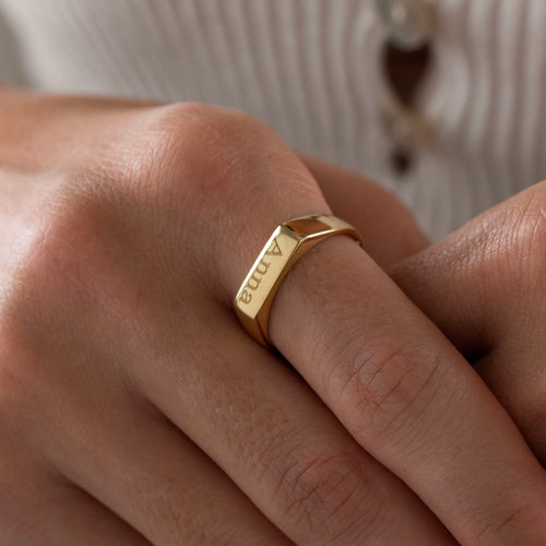 Minimalist Gold Initial Ring – Personalized Engraved Letter Ring