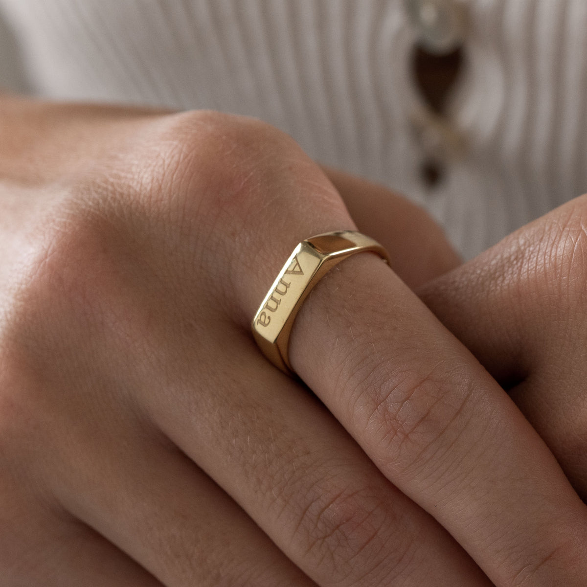 Minimalist Gold Initial Ring – Personalized Engraved Letter Ring