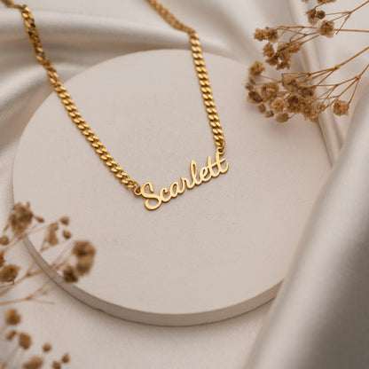 Personalized nameplate necklace styled for everyday wear
