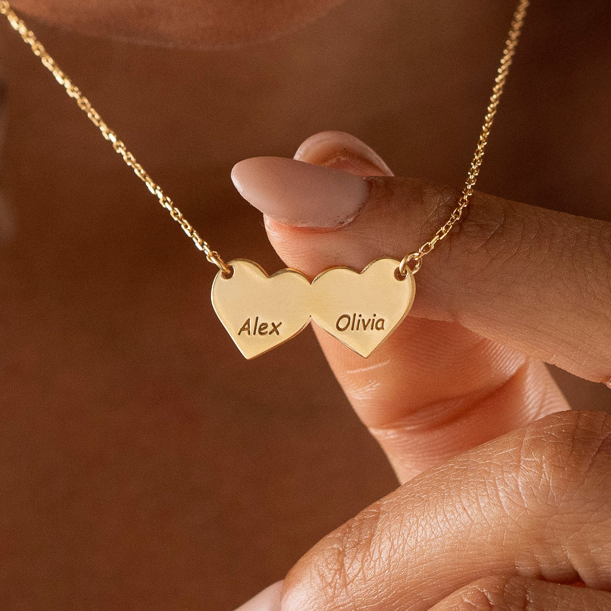 Custom double heart necklace gift for couples or family