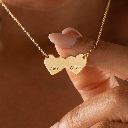 Custom double heart necklace gift for couples or family