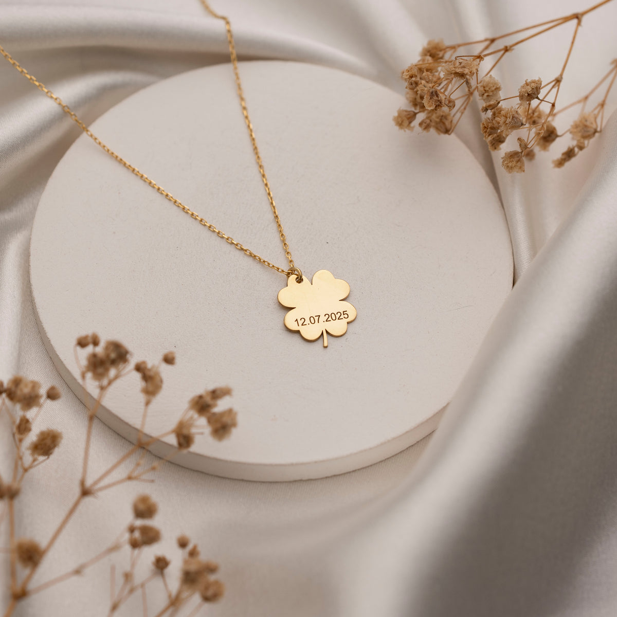 Personalized clover letter necklace styled for everyday wear