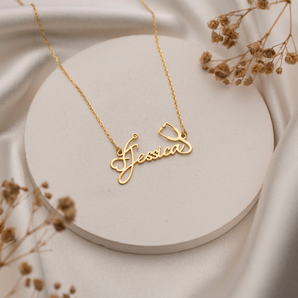 Silver personalized script name pendant necklace