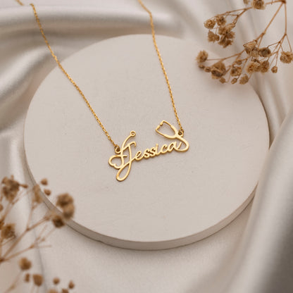 Silver personalized script name pendant necklace