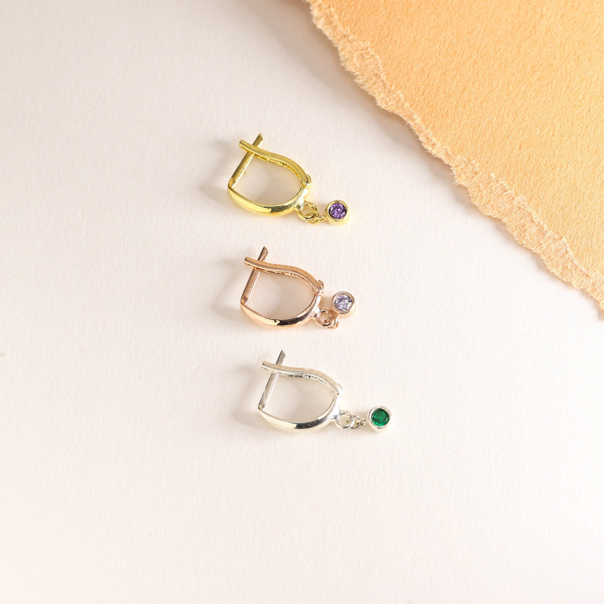 Birthstone hoop earrings detail