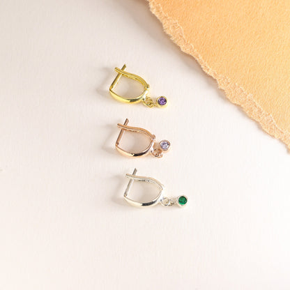 Birthstone hoop earrings detail