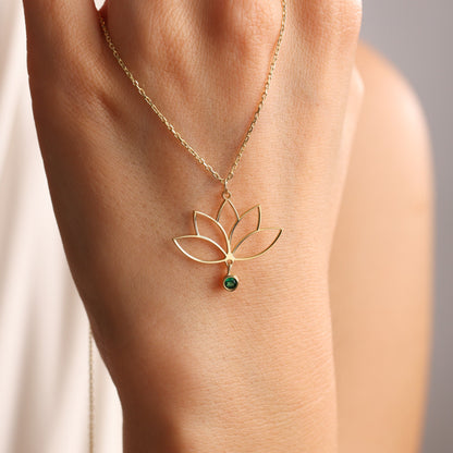 Lotus flower birthstone pendant close up