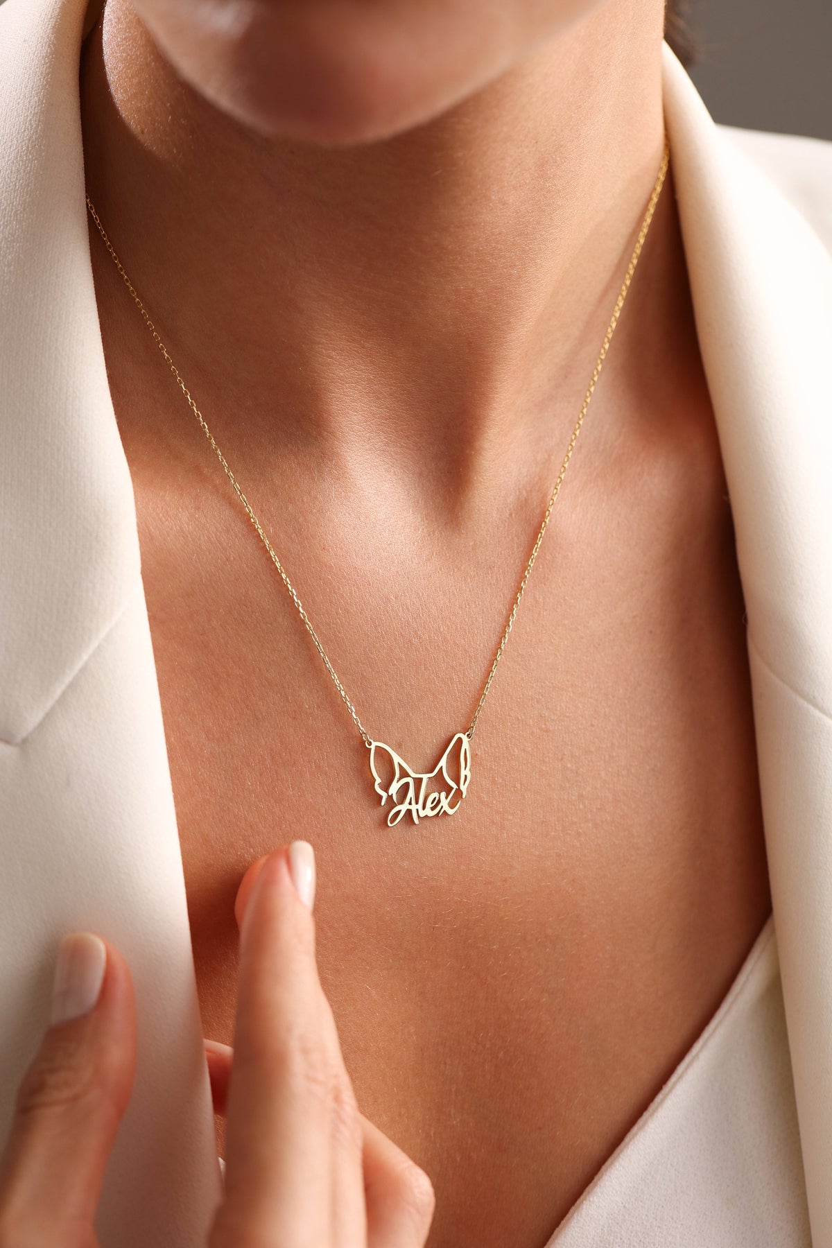 Dog name necklace with cut out ear silhouette