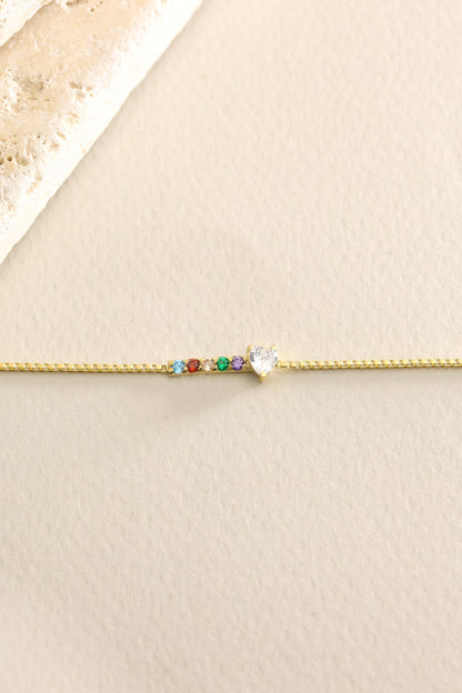 Dainty bezel set birthstone bracelet detail