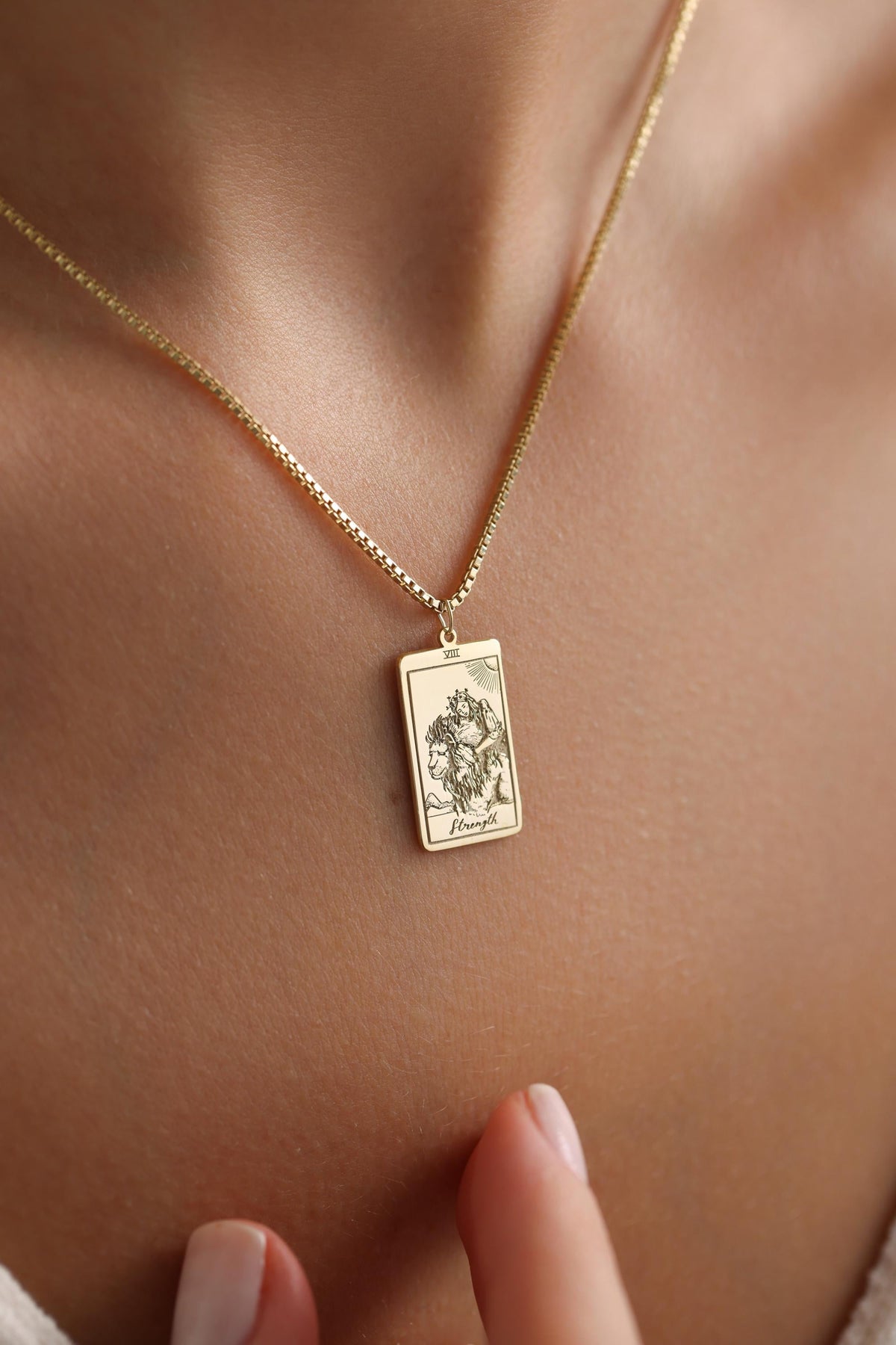 Tarot card necklace worn