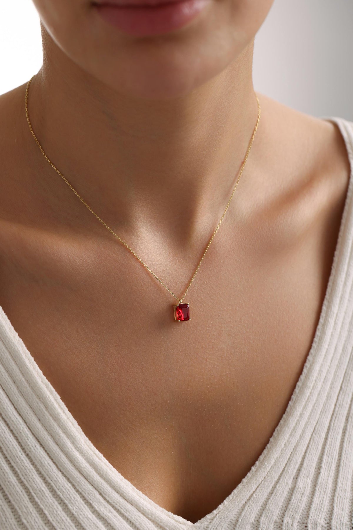 Rectangle birthstone pendant close up