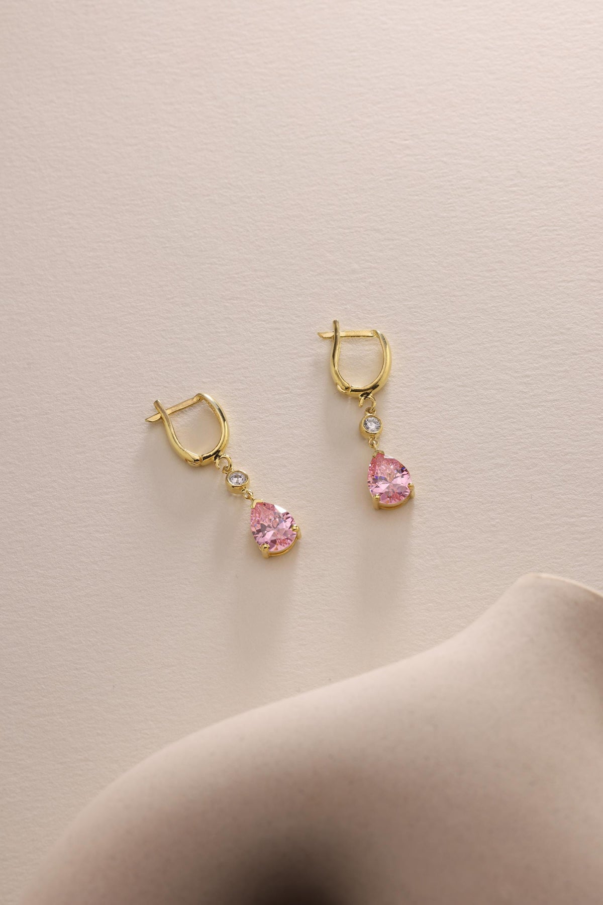Teardrop birthstone earrings pair in gold finish