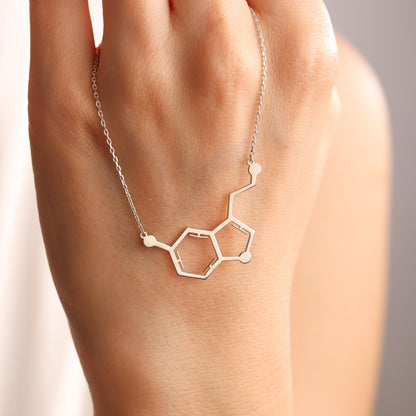 Serotonin molecule birthstone necklace detail