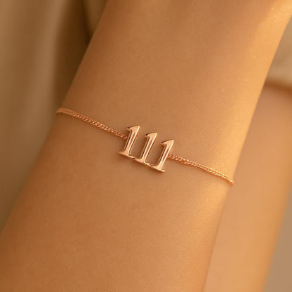 Dainty angel number chain bracelet detail