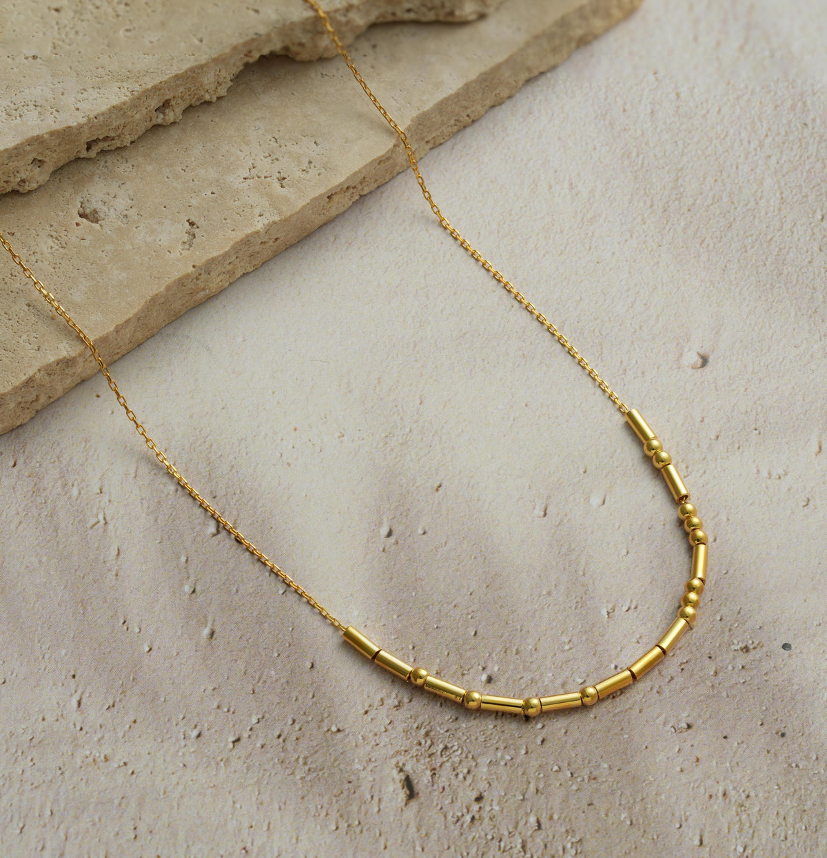 Secret message Morse code necklace in gold