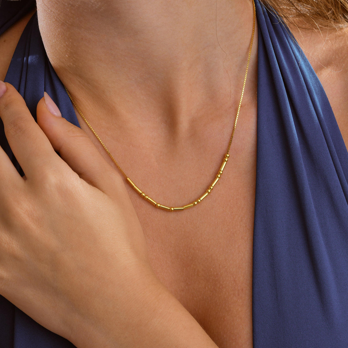 Dainty Morse code chain necklace detail