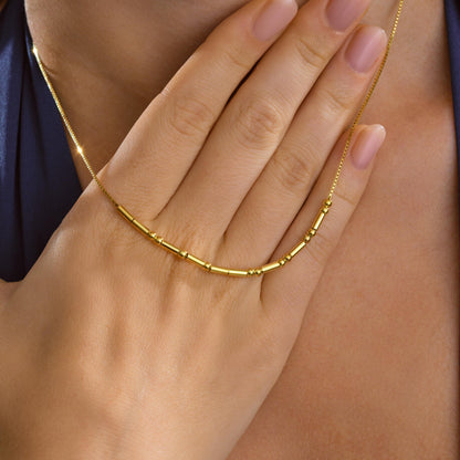 Personalized Morse code bead necklace close up