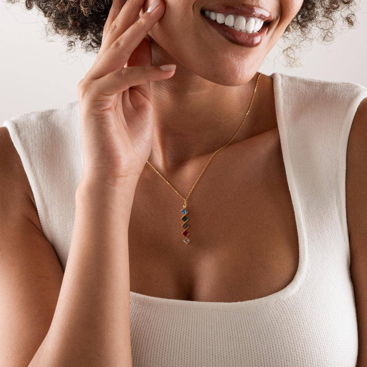 Square stone necklace shown in several colours