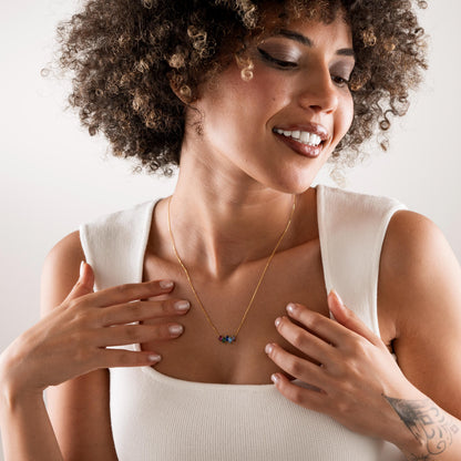 Marquise stone necklace shown in several colours