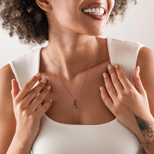 Teardrop cut birthstone pendant detail