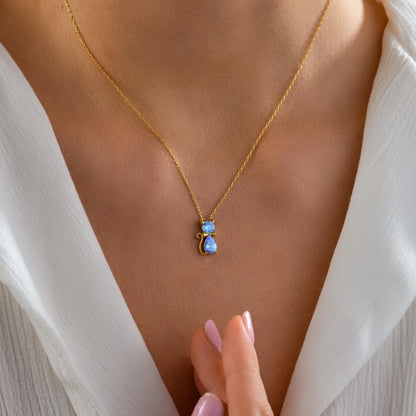 Dainty cat birthstone pendant detail