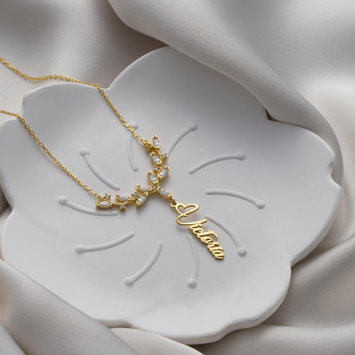 Antler initial necklace in gold plated finish
