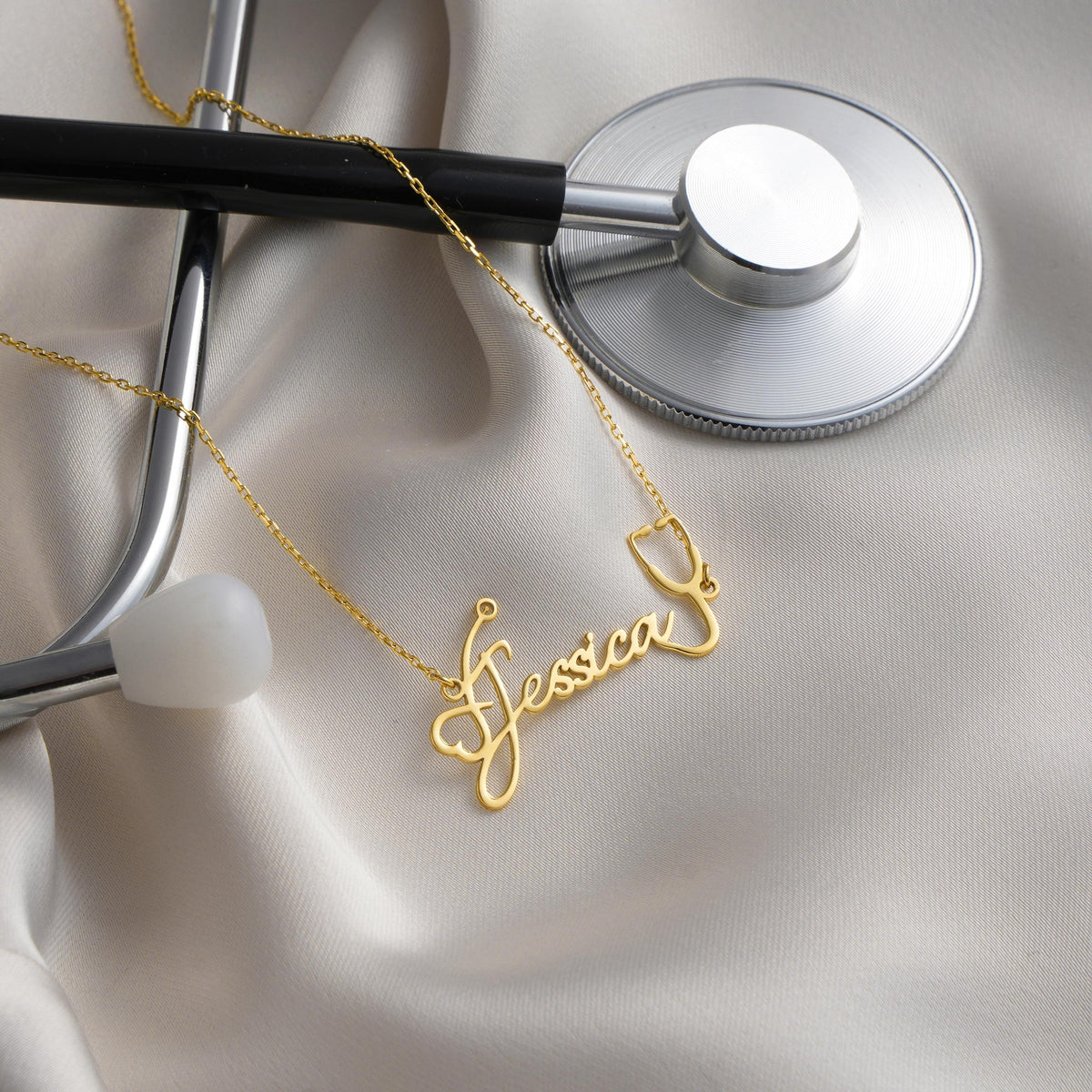 Script name looped into a stethoscope shape