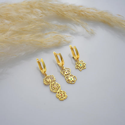 Birth flower earrings in different lengths
