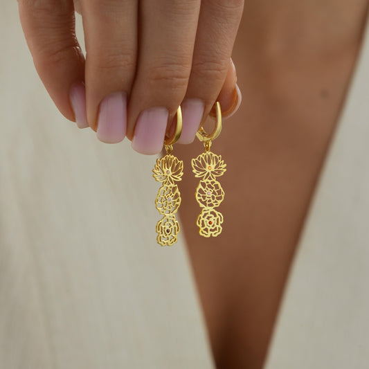 Birth flower drop earrings in gold finish