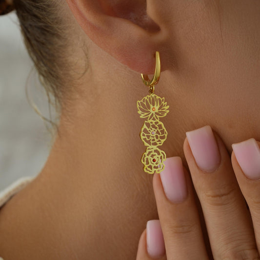 Birth flower earrings worn