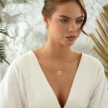 Halloween ghost necklace on model