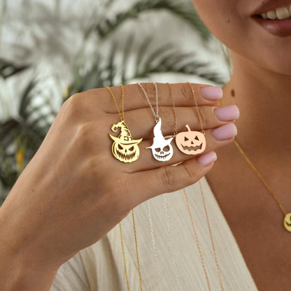 Halloween ghost and pumpkin charm necklaces